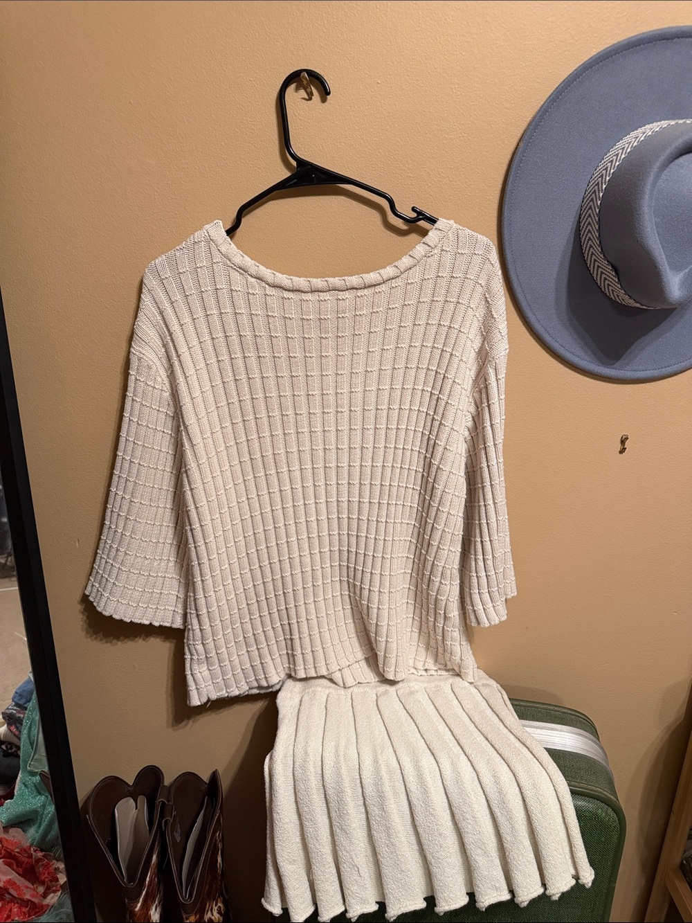 Free People Cream Knit Skirt Set